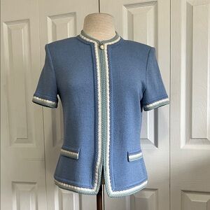 St. John Collection Knit Blue Short Sleeve Zip-up Cardigan Sweater Size 4
